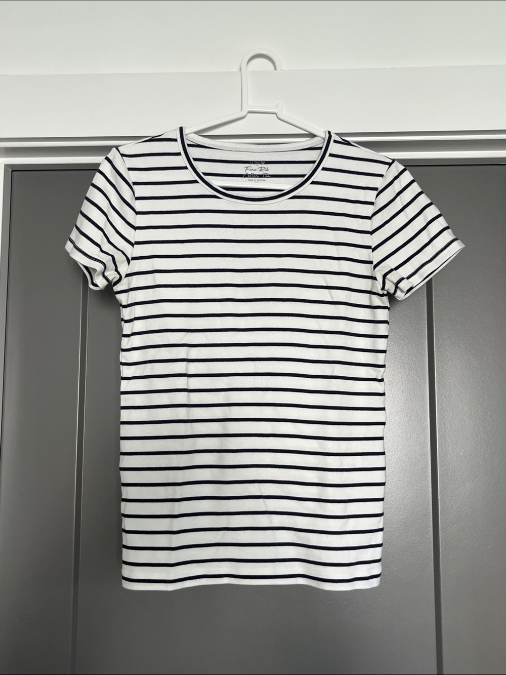 J Crew Fine Rib 100% Cotton Tee Classic Striped TShirt - White with Navy Stripes